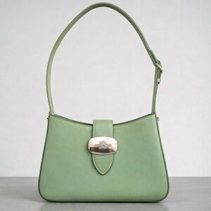 Coach Eliza Shoulder Bag Refined Leather Baguette Green Silver Hardware